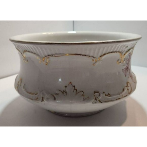 Antique Dunn Bennett & Co Chamber Pot in Daisy Pattern Red Florals W/ Gold Trim - Picture 2 of 11